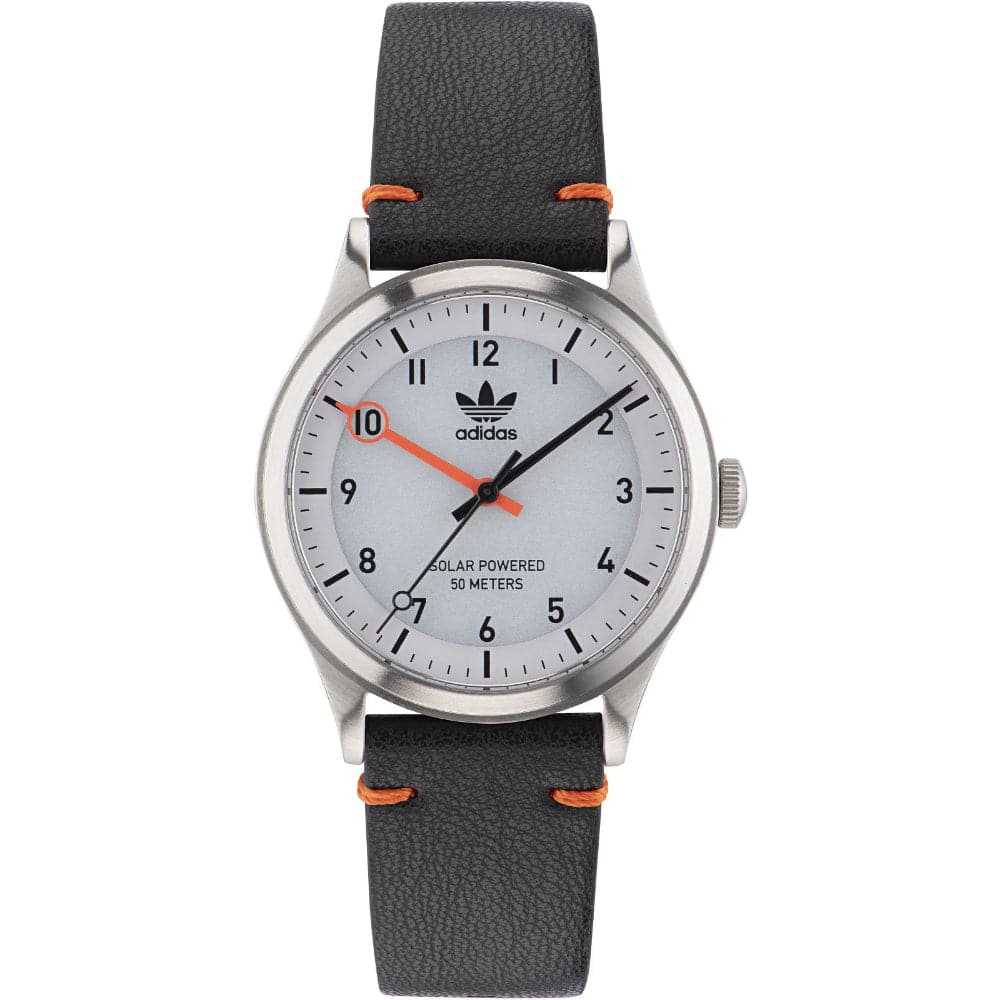 Adidas Originals Silver Dial Black Leather Strap Men Watch