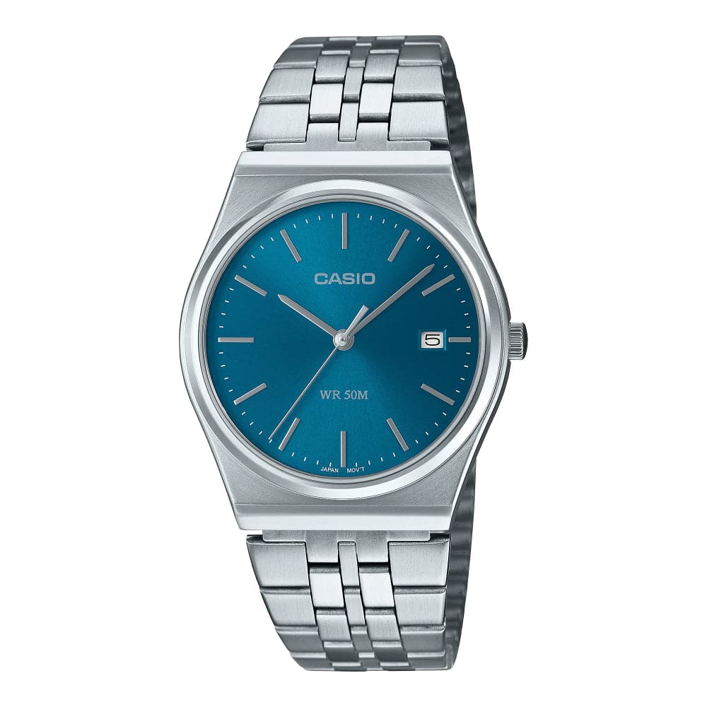 Casio General Blue Dial Silver Stainless Steel Strap Unisex Watch Mtp