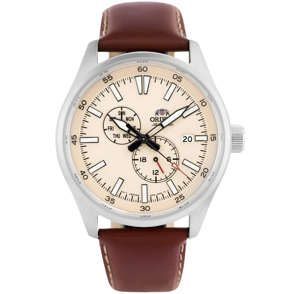 Orient Defender Beige Dial Brown Leather Strap Men Watch RA AK0405Y10B