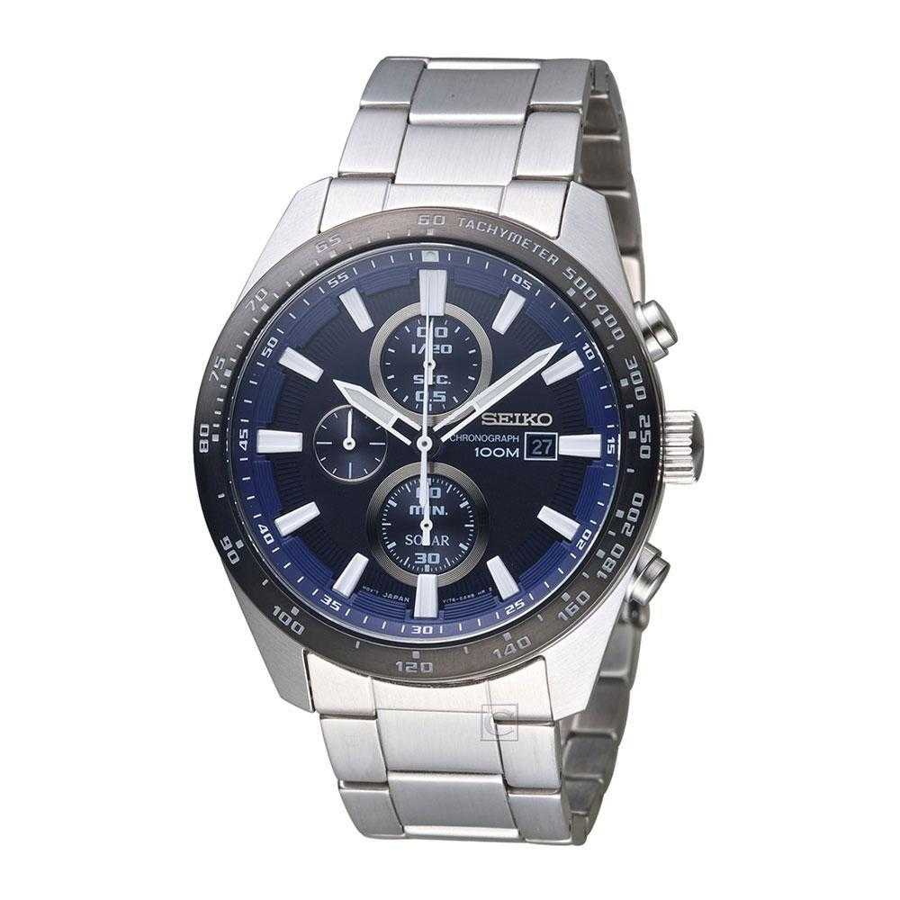 Seiko General Ssc647p1 Solar Chronograph Stainless Steel Mens Silver H2 Hub 2172