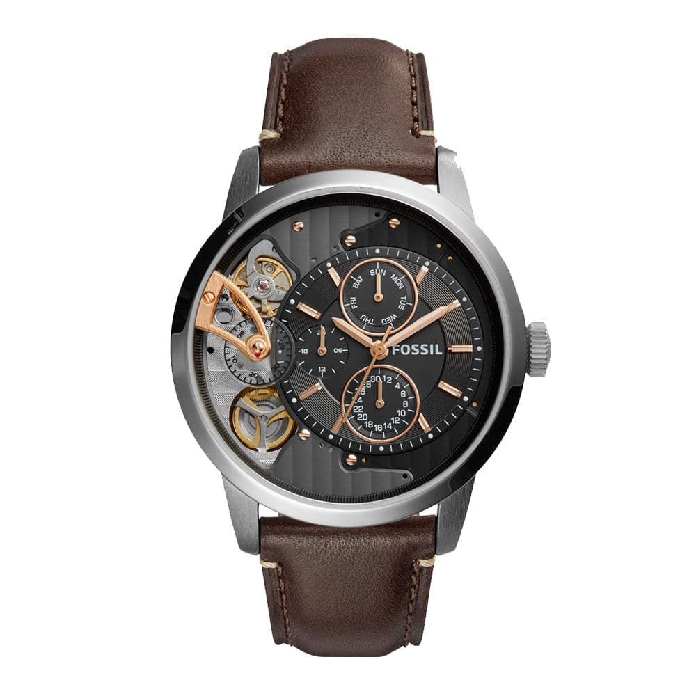 FOSSIL TOWNSMAN TWIST SILVER STAINLESS STEEL ME1163 BROWN LEATHER STRA H2 Hub