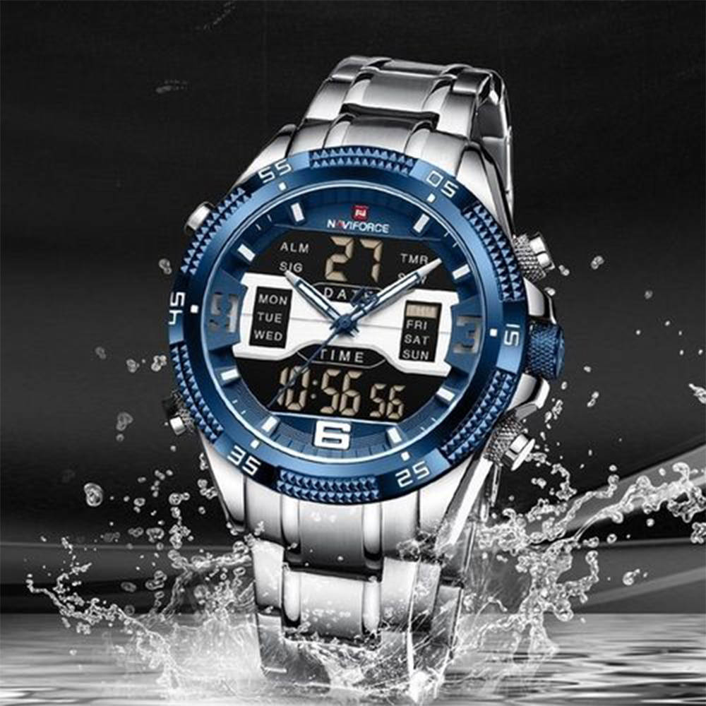 NAVIFORCE NF9201 S/BE STAINLESS STEEL DUAL TIME BLUE BLACK DIAL STAINL ...