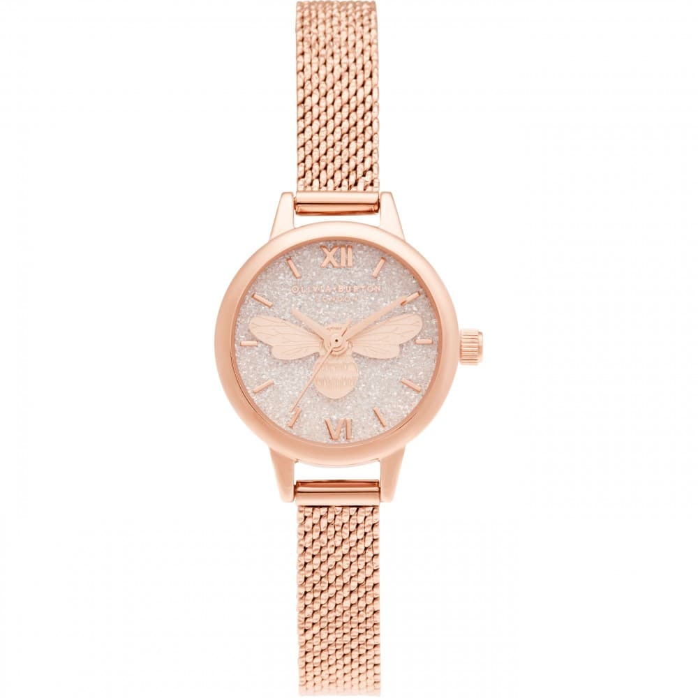 OLIVIA BURTON LUCKY BEE MINI DIAL ROSE GOLD BOUCLE MESH WATCH