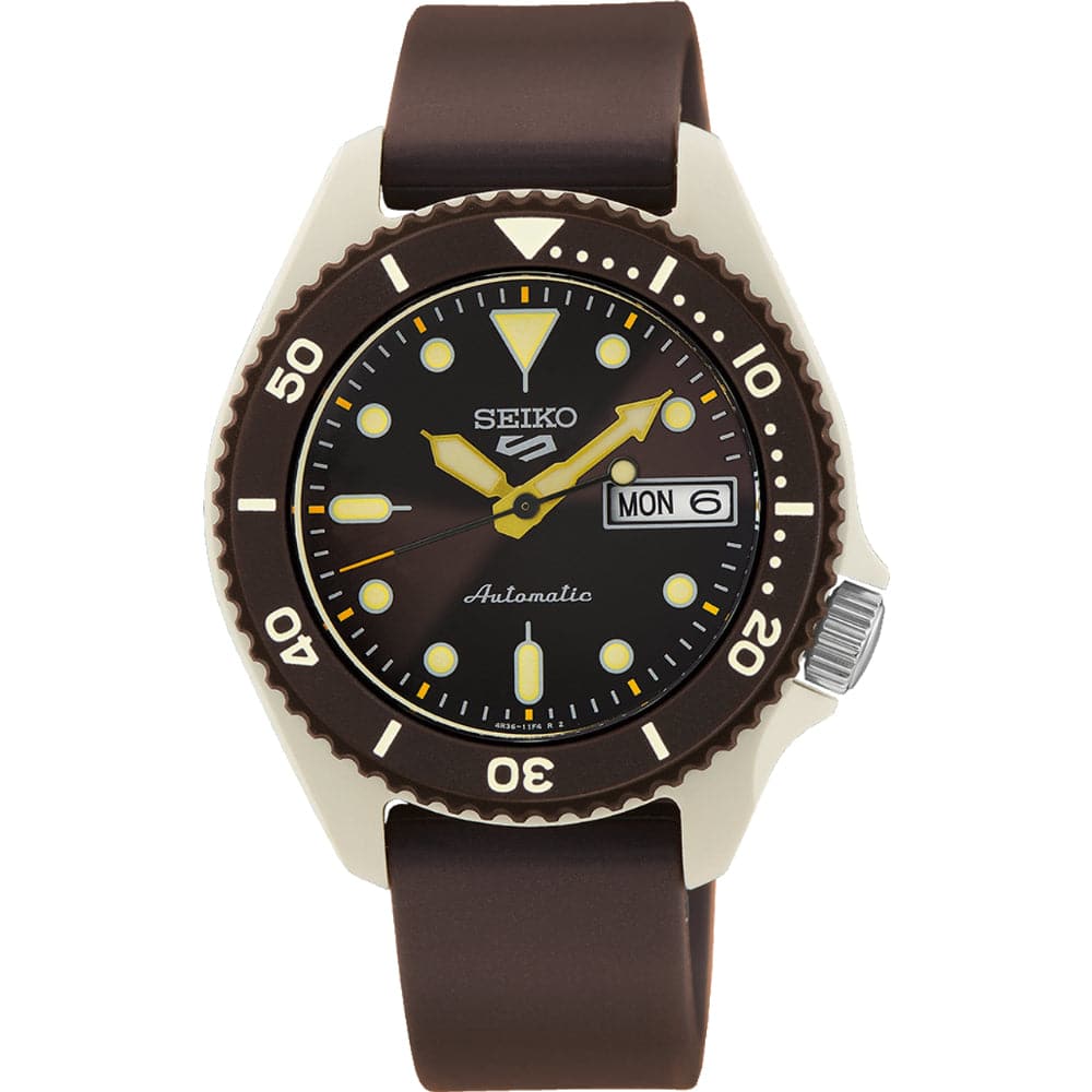 Seiko 5 Sports Automatic Brown Silicone Rubber Strap Men Watch