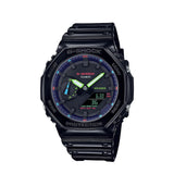 Casio G-Shock Black Glossy Resin Strap 200 Meter World Time Watch GA-2100RGB-1ADR