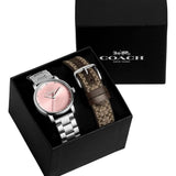 Coach New York Pink Dial Silver Stainless Steel Strap Women Watch 14000088