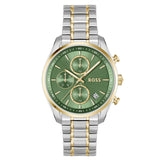 HUGO BOSS GRAND TOUR 38mm GREEN DIAL TWO-TONE GOLD STEEL WATCH 1502766