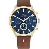 Tommy Hilfiger Chronograph Blue Dial Brown Leather Strap Men Watch 1710496