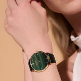 Olivia Burton Celestial Faux Malachite, Gold & Green Leather Strap Women Watch 24000067