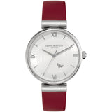 Olivia Burton Minima Bee Burgundy Leather Strap Women Watch 24000098