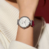 Olivia Burton Minima Bee Burgundy Leather Strap Women Watch 24000098