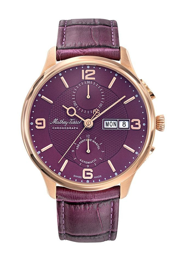 Mathey-Tissot Edmond Chrono Automatic Purple Strap Leather Men's Watch