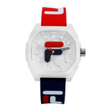 Fila Analog White Dial Red Blue Silicone Strap Unisex Watch 38-6105-002