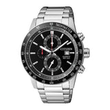 Citizen Chronograph Black Dial Silver Stainless Steel Strap Men Watch AN3600-59E