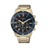 Citizen Chronograph Blue Dial Gold Stainless Steel Strap Men Watch AN8169-58L