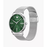 Emporio Armani Green Dial Silver Milanese Strap Men Watch AR11578