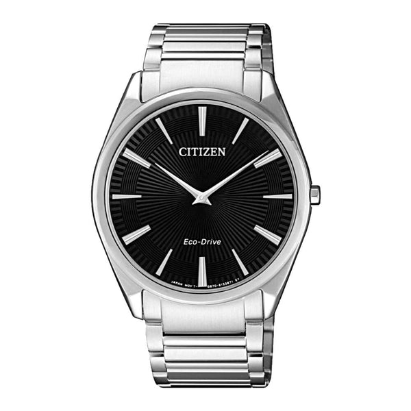 CITIZEN ECO-DRIVE AR3071-87E BLACK DIAL STAINLESS STEEL BRACELET STRAP MEN'S WATCH