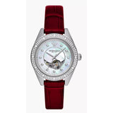 Emporio Armani Silver Dial Red Leather Strap Women Watch AR60075