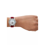 Emporio Armani Silver Dial Red Leather Strap Women Watch AR60075