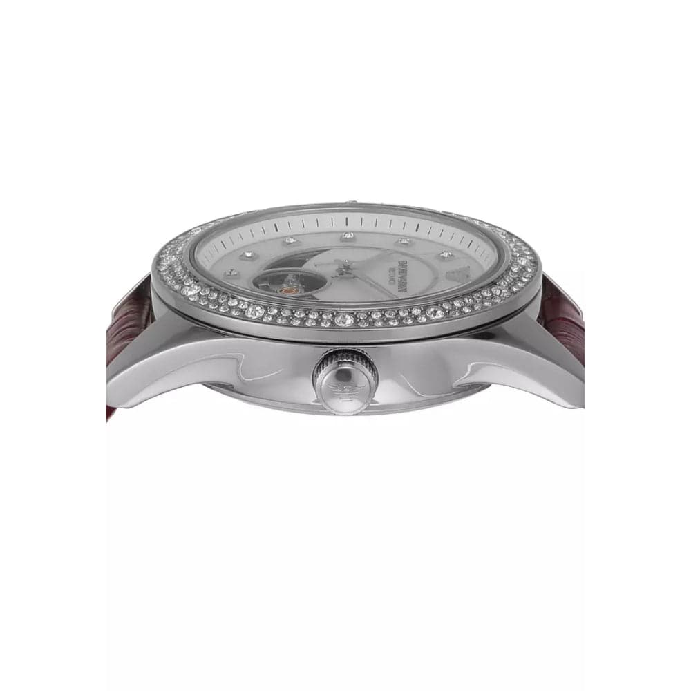 Emporio Armani Silver Dial Red Leather Strap Women Watch AR60075