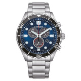 Citizen Eco-Drive Chronograph Silver Stainless Steel Strap Men Watch AT2560-84L