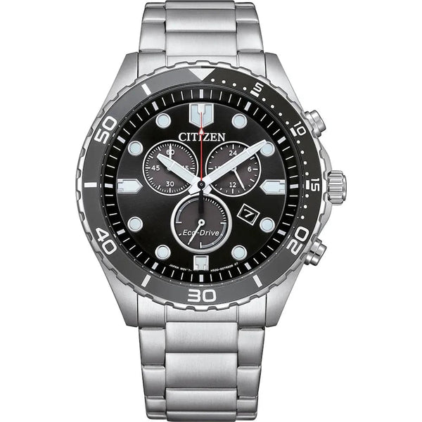 Citizen Eco-Drive Black Dial Silver Stainless Steel Strap Men Watch AT2568-82E