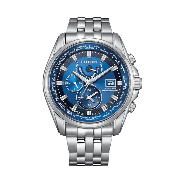 Citizen Eco-Drive Chronograph Silver Stainless Steel Strap Men Watch AT9120-89L