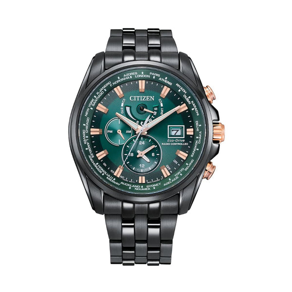 Citizen Eco-Drive Chronograph Black Stainless Steel Strap Men Watch AT9128-87X