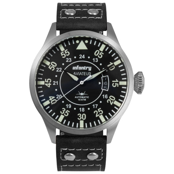 Infantry Aviateur Black Dial Leather Strap Men Watch AVR-004-BLK-L