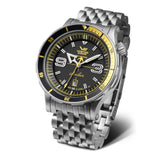 Vostok Europe Anchar Automatic Yellow Silicone & Silver Stainless Steel Strap Men's Watch NH35-510A522-BS