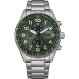 Citizen Eco-Drive Green Dial Silver Stainless Steel Strap Men Watch CA0770-72X