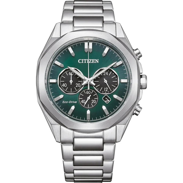 Citizen Eco-Drive Green Dial Silver Stainless Steel Strap Men Watch CA4590-81X