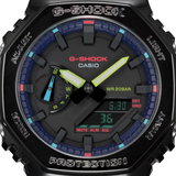 Casio G-Shock Black Glossy Resin Strap 200 Meter World Time Watch GA-2100RGB-1ADR