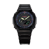 Casio G-Shock Black Glossy Resin Strap 200 Meter World Time Watch GA-2100RGB-1ADR