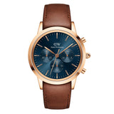 Daniel Wellington Blue Chronograph Dial Brown Leather Strap Men Watch DW00100639 (42mm)