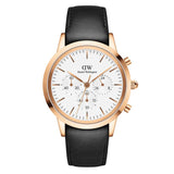 Daniel Wellington Chronograph Dial Black Leather Strap Men Watch DW00100646