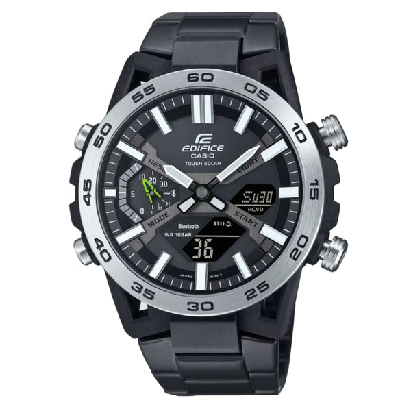 Casio Edifice Digital Analog Solar Powered Black Stainless Steel Men's Watch ECB-2000DD-1ADF