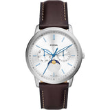 Fossil Tree Hands White DIal An Brown Leather Strap Men Watch FS5905