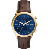 Fossil Minimalist Chronograph Brown Leather Strap Men Watch FS5942P