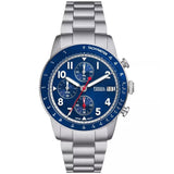 Fossil Sport Tourer Chronograph Blue Dial Silver Stainless Steel Strap Men Watch FS6047