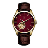 Aries Gold G 8022 Series Red Dial Leather Strap Men Watch G 8022 G-R