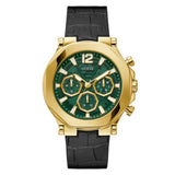 Guess Chronograph Green Dial Black Leather Strap Men Watch GW0492G3