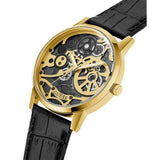 Guess Skeleton Dial Black Leather Strap Men Watch GW0570G1