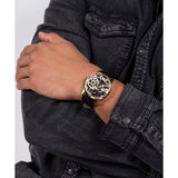 Guess Skeleton Dial Black Leather Strap Men Watch GW0570G1