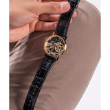 Guess Skeleton Dial Black Leather Strap Men Watch GW0570G1