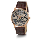 Guess Skeleton Dial Brown Leather Strap Men Watch GW0570G2