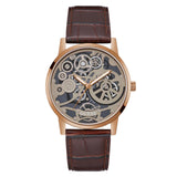 Guess Skeleton Dial Brown Leather Strap Men Watch GW0570G2