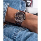 Guess Skeleton Dial Brown Leather Strap Men Watch GW0570G2