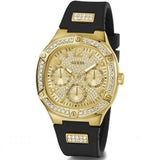 Guess Duchess Chronograph Gold Dial Black Silicone Strap Women Watch GW0619L2