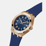 Guess Rose Gold Tone Analog Blue Silicone Men's Watch GW0663G3